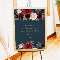 Rustic Burgundy and Navy Floral Sweet 16 Welcome