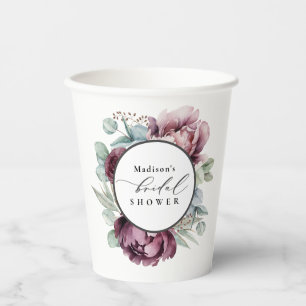 Rustic Burgundy and Plum Floral Bridal Shower Paper Cups