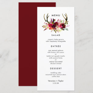 Rustic Burgundy Antlers Simple 3 course  Menu