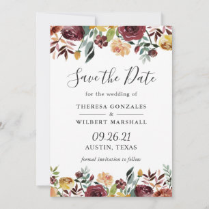 Rustic Burgundy Bloom Floral Save The Date Card