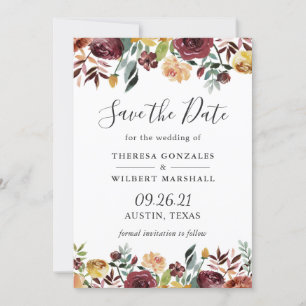 Rustic Burgundy Bloom Watercolor Floral Wedding Save The Date