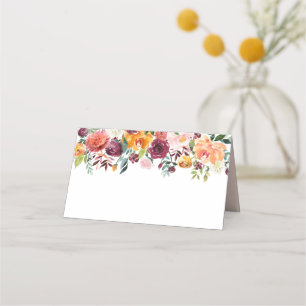 Rustic Burgundy Blush Fall Floral Monogram Wedding Place Card