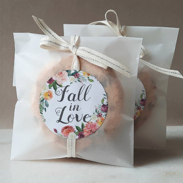 Rustic Burgundy Blush Fall in Love Wedding Classic Round Sticker (Creator Uploaded)