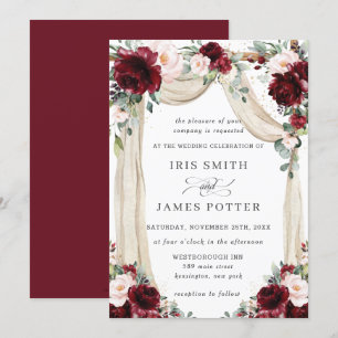 Rustic Burgundy Blush Floral Flower Arch Wedding Invitation