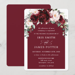 Rustic Burgundy Blush Floral Flowers Arch Wedding Invitation