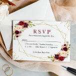 Rustic Burgundy Blush Floral Gold Glitters Wedding RSVP Card<br><div class="desc">Make your wedding RSVP process a breeze with this Burgundy Blush Floral RSVP Card. The burgundy and blush floral arrangement adds a touch of elegance, while the geometric gold frame gives it a modern twist. Use Zazzle's design tool to easily customize this template with your own text and font choices....</div>