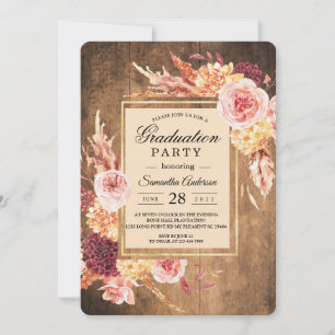 Rustic Burgundy & Blush Floral Graduation Invitation