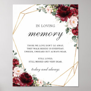 Rustic Burgundy Blush Floral In Loving Memory Poster