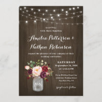 Rustic Burgundy Blush Floral Mason Jar Wedding