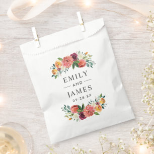Rustic Burgundy Blush Floral Monogram Wedding Favour Bag