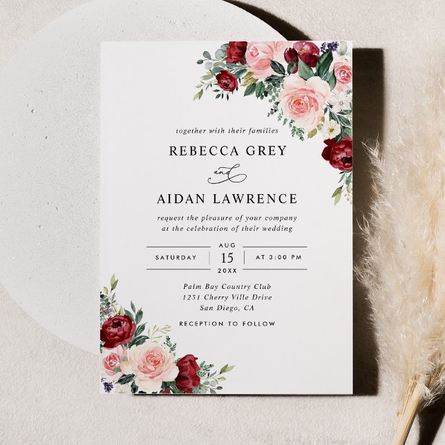Rustic Burgundy Blush Floral Wedding Invitation (Creator Uploaded)