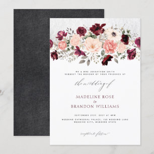 Rustic Burgundy Blush Floral Wedding Invitation