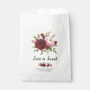 Rustic Burgundy Blush Flowers Wedding Candy Favour Bag