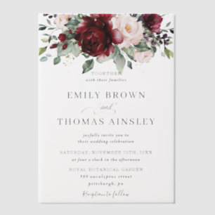 Rustic Burgundy Blush Pink Floral Greenery Wedding Vellum Invitations