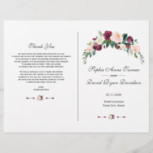 Rustic Burgundy Blush Pink Floral Wedding Program