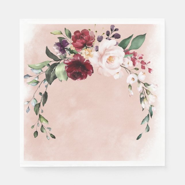Rustic Burgundy & Blush Pink Roses Bridal Brunch Napkin (Front)