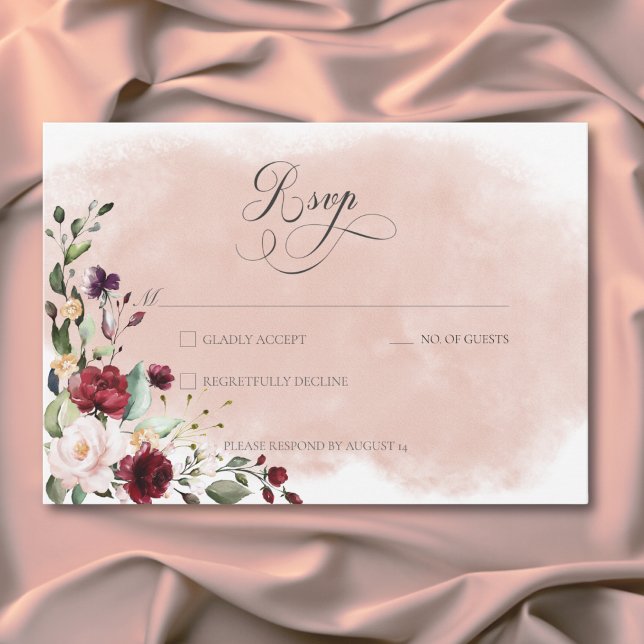 Rustic Burgundy & Blush Pink Roses Wedding RSVP Card (Rustic Burgundy & Blush Pink Roses Wedding RSVP Card)