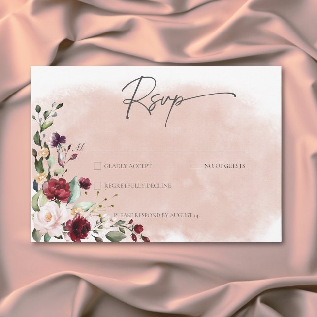Rustic Burgundy & Blush Pink Roses Wedding RSVP Card (Rustic Burgundy & Blush Pink Roses Wedding RSVP Card)