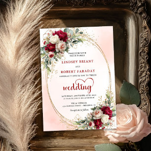 Rustic Burgundy Bohemian Floral Wedding Invitation