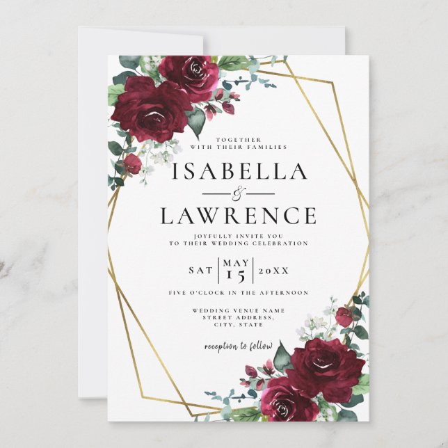 Rustic Burgundy Boho Floral Watercolor Wedding  Invitation (Front)