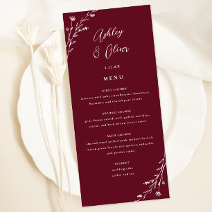 Rustic Burgundy Botanical Wedding Menu Card