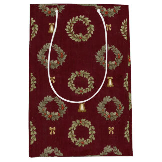 Rustic Burgundy Botanical Winter Christmas Medium Gift Bag
