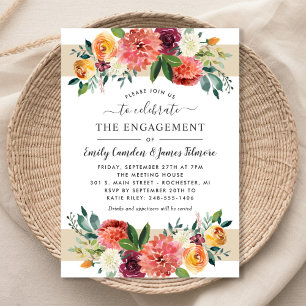 Rustic Burgundy Fall Floral Engagement Invitation