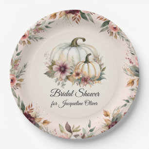 Rustic Burgundy Fall Floral Pumpkin Bridal Shower Paper Plate