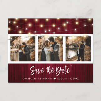 Rustic Burgundy Fall Wedding Photo Save The Date Announcement Postcard