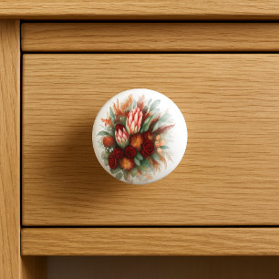 Rustic Burgundy Floral Botanical Bouquet Artistic  Ceramic Knob
