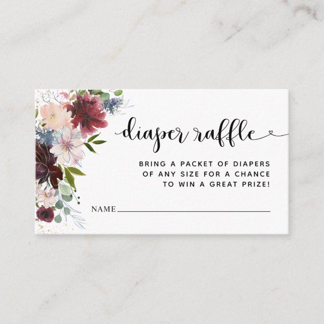 Rustic Burgundy Floral Diaper Raffle Ticket Insert (Front)