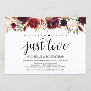 Rustic Burgundy Floral Elopement Reception Invites