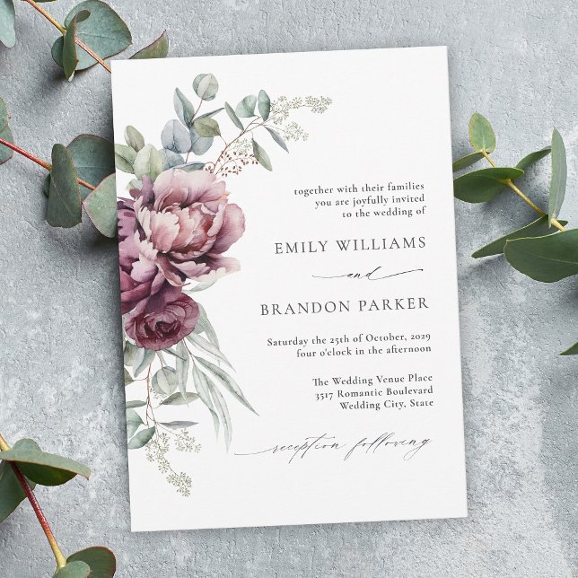 Rustic Burgundy Floral Fall Wedding Invitation (Creator Uploaded)