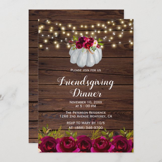 Rustic Burgundy Floral Friendsgiving Invitations (Front/Back)