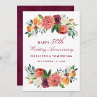 Rustic Burgundy Floral Happy Wedding Anniversary