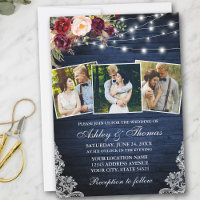 Rustic Burgundy Floral Lace Lights 3 Photo Wedding