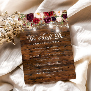 Rustic Burgundy Floral Lights Wedding Vow Renewal Invitation