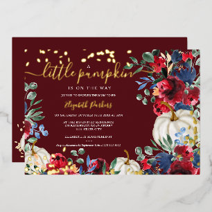 Rustic burgundy floral pumpkin fall baby shower fo
