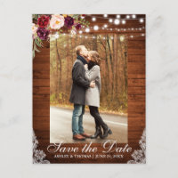 Rustic Burgundy Floral Save the Date Back Text