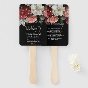 Rustic burgundy Floral  string lights  Wedding  Hand Fan