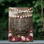 Rustic Burgundy Floral String Lights Wedding Invitation<br><div class="desc">Country wedding invitations featuring a rustic wood barrel background,  twinkle string lights,  burgundy & pink watercolor flowers,  your monogram and an elegant editable wedding template.

You will find matching wedding items further down the page,  if however you can't find what you looking for please contact me.</div>