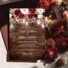 Rustic Burgundy Floral String Lights Wedding