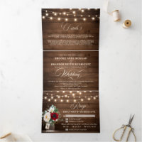 Rustic Burgundy Floral Tri-Fold Wedding Invitation