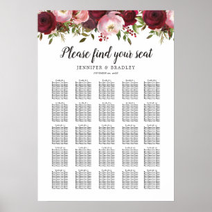 Rustic Burgundy Floral Wedding 25 Table Chart