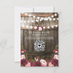 Rustic Burgundy Floral Wedding QR RSVP