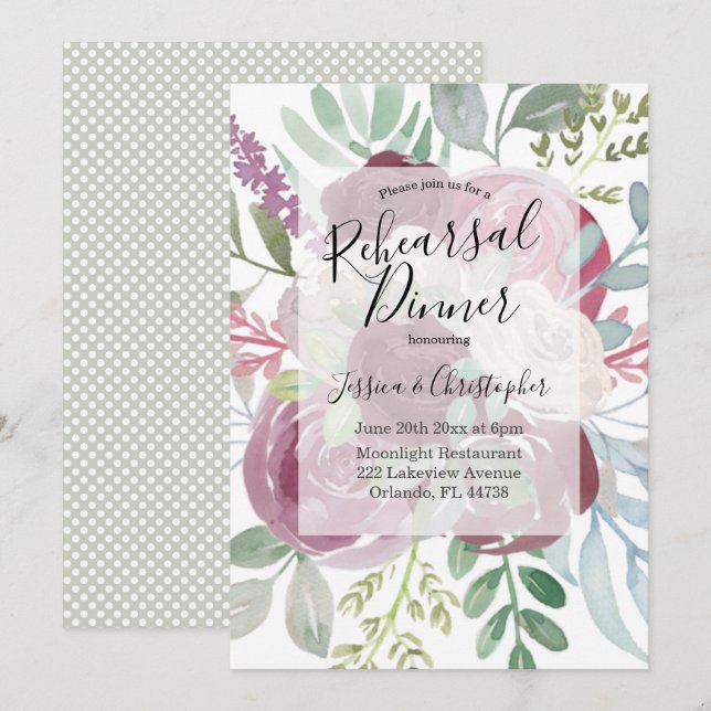 Rustic Burgundy Floral Wedding Rehearsal Dinner  Invitation (Front/Back)
