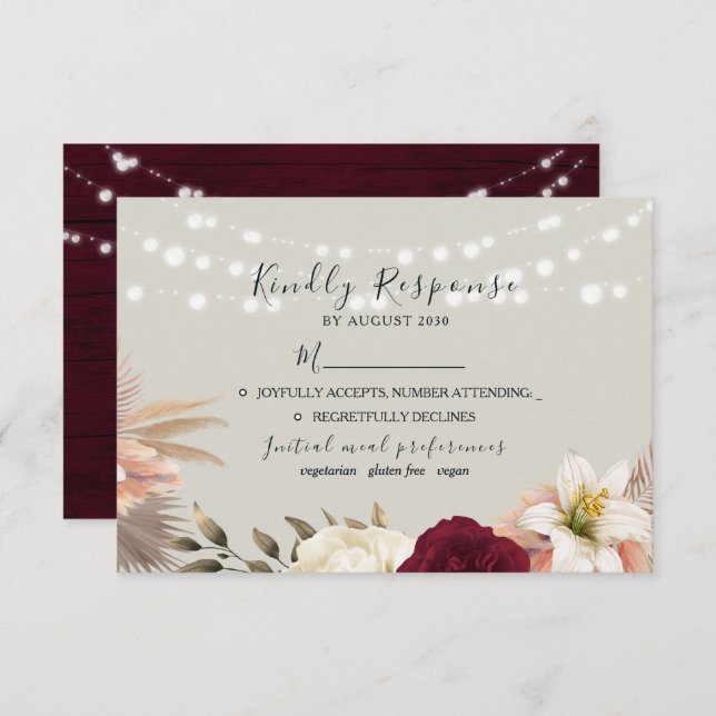 Rustic Burgundy Floral Wedding RSVP Card (Front/Back)