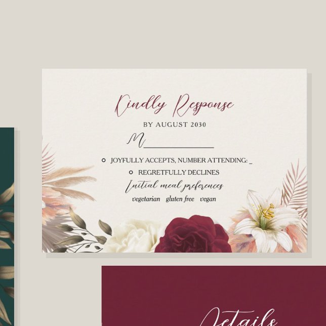 Rustic Burgundy & Floral Wedding RSVP Card (Creator Uploaded)