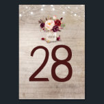 Rustic Burgundy Floral Wedding Table Number Cards<br><div class="desc">Burgundy flowers mason jar rustic Table Number Cards</div>
