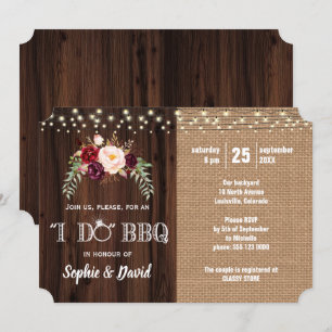 Rustic Burgundy Flowers String Lights I DO BBQ Invitation